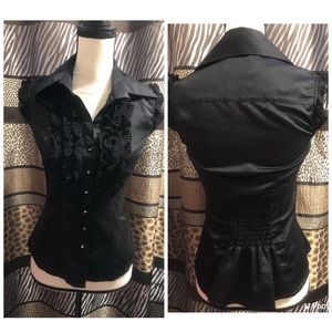 Black ruffle blouse small